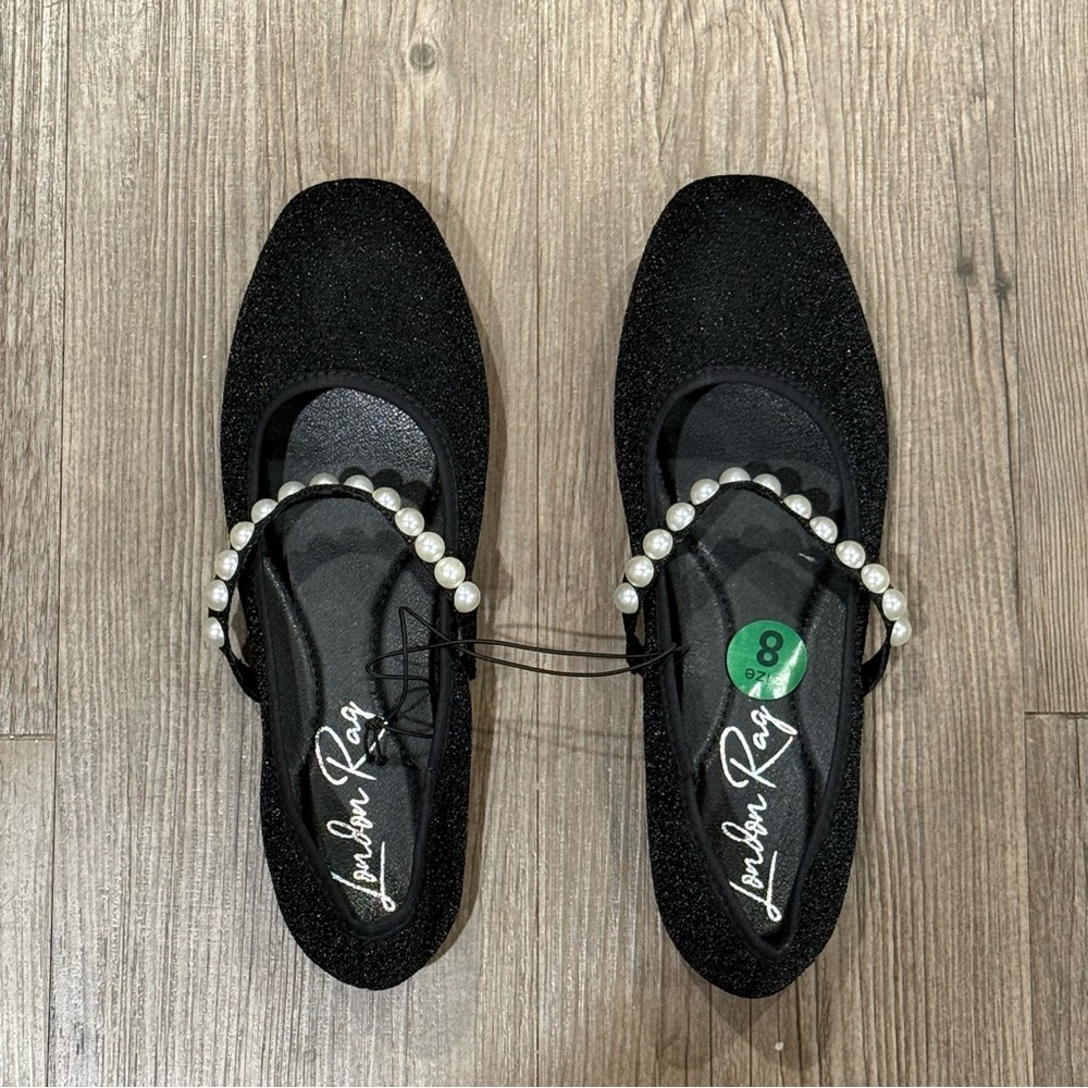 London Rag Black Flats with Straps New
